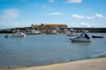 Boats In The Harbour At Lyme Regis Stock Photo