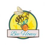 Bee Carrying Honey Pot Circle Drawing Stock Photo