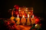 Glasses Of Champagne And New Year Decorations Stock Photo