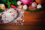 Eastern Food Spice Herb Rice Garlic Chilly Pepper Mint Leaves Re Stock Photo