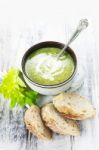 Homemade Cream Of Broccoli Soup Stock Photo