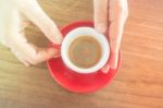 Hands Holding Cup Of Hot Coffee Stock Photo