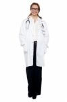 Confident Smiling Nurse, Full Length Portrait Stock Photo