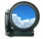 Camera Lens With Blue Sky Stock Photo