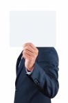 Businessman Holding Blank Paper Stock Photo