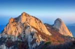 Bukhansan Mountains In Autumn,seoul In South Korea Stock Photo