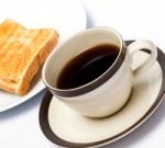 Coffee And Toast Means Morning Meal And Bread Stock Photo