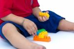 Child Playing With Blocks Stock Photo