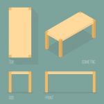 Set Of Modern Table Isometric Drawing Stock Photo