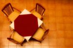 Table In Restaurant, Taken From High Angle Stock Photo