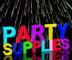 Party Supplies Word With Fireworks Stock Photo