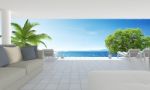 Beach Living On Sea View And Blue Sky Background-3d Rendering Stock Photo