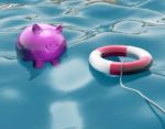 Piggy With Lifebuoy Shows Life Savings Protected Stock Photo