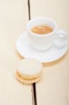 Colorful Macaroons With Espresso Coffee Stock Photo