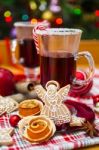 Mulled Wine With Spices And Gingerbread Cookies Stock Photo