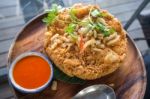 Thai Style Pork Crackling Omelette  , Thai Cuisine Stock Photo