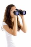 Attractive Model Watching Through Binocular Stock Photo