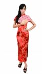 Pretty Women With Chinese Traditional Dress Cheongsam And Hole C Stock Photo