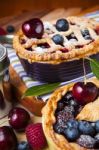 Decorated Homemade Shortcrust Pastry Berry Pies Stock Photo