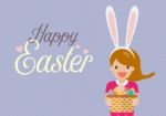 Cute Girl With Bunny Ears Mask Holding Basket Full Of Easter Egg Stock Photo