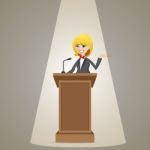 Cartoon Businesswoman Talking On Podium Stock Photo