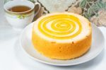 Sponge Cake With Tea Cup Stock Photo