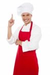 Male Chef Showing Pointing Up Stock Photo