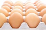 Raw Eggs Contained Carton Box Focus Near On White Background Stock Photo