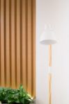 Contemporary Wooden Light In Minimal Room Style Stock Photo