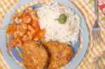 Fried Hake Fish With Rice Stock Photo