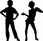 Happy Silhouette Children Stock Photo