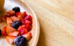 Fresh Dessert Soft Vanila Roti With Ice Cream ,syrup ,strawberry Stock Photo