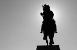 Silhouette Of A Knight On Horseback Stock Photo