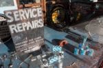 Very Old Cycle Repair Shop In East Grinstead Stock Photo