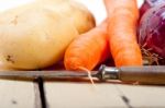 Basic Vegetable Ingredients Carrot Potato Onion Stock Photo