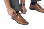 Tying Shoe Lace Stock Photo