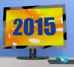 Two Thousand And Fifteen On Monitor Shows Year 2015 Stock Photo