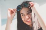 Portrait Of Thai Teen Glasses Beautiful Girl Relax And Smile Stock Photo