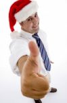 American Businessman In Santa Hat Stock Photo