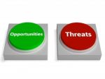 Threats Opportunities Button Shows Risk Research Analysis Stock Photo