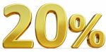 3d Gold 20 Twenty Percent Discount Sign Stock Photo