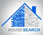 House Search Shows Gathering Data And Analyse Stock Photo