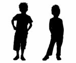 Silhouette Small Friends Stock Photo