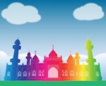 Colorful Rainbow Mosque  Under Blue Sky At Patani Stock Photo