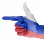 Russian Flag On Hand Stock Photo