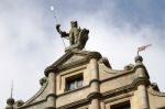 Statue Of A Soldier On Top Of A Building In Rothenburg Stock Photo