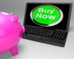 Buy Now Button On Laptop Showing Commerce Stock Photo