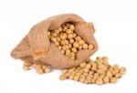 Soy Bean With Sack Isolated On White Background Stock Photo