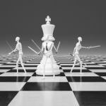 3d Rendering Businessman Fighting, Playing Chess Stock Photo