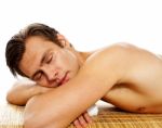 Man Resting With Closed Eyes At Spa Stock Photo